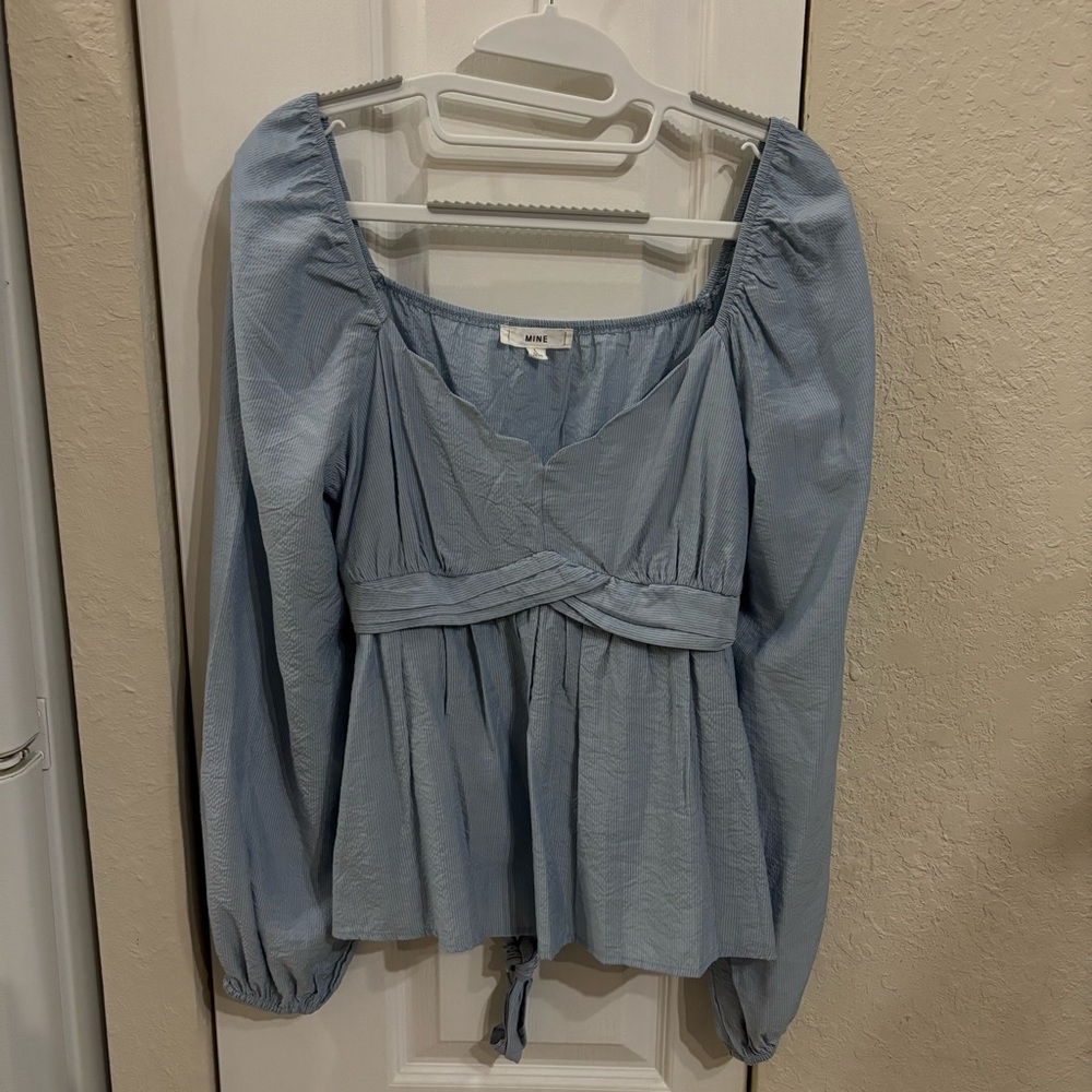 Anthropologie Mine Y2K Blue Faux Wrap Pinstripe Long Sleeve Top